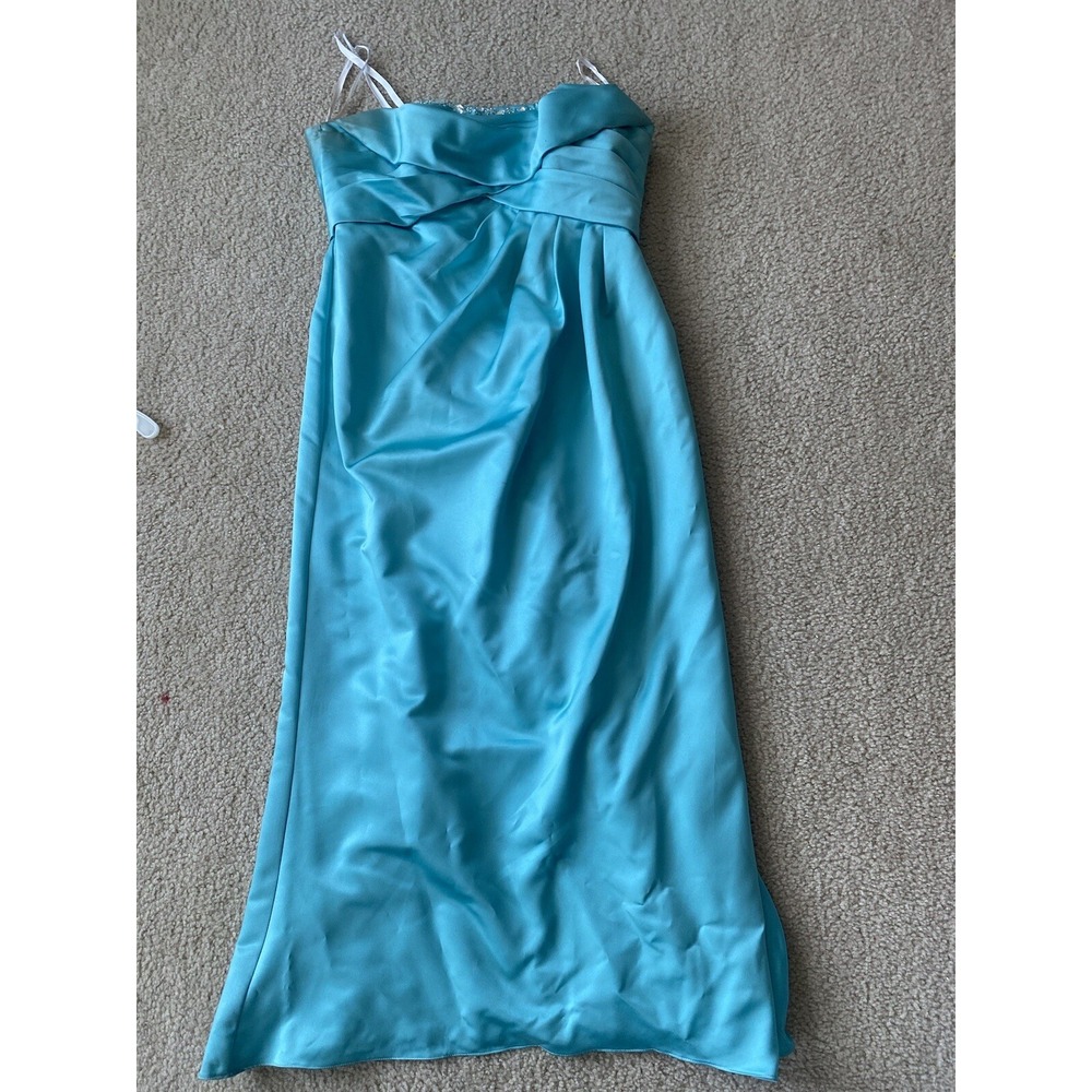 David's Bridal Teal Blue Formal Bridesmaid  Strapless Prom Dress Size 14